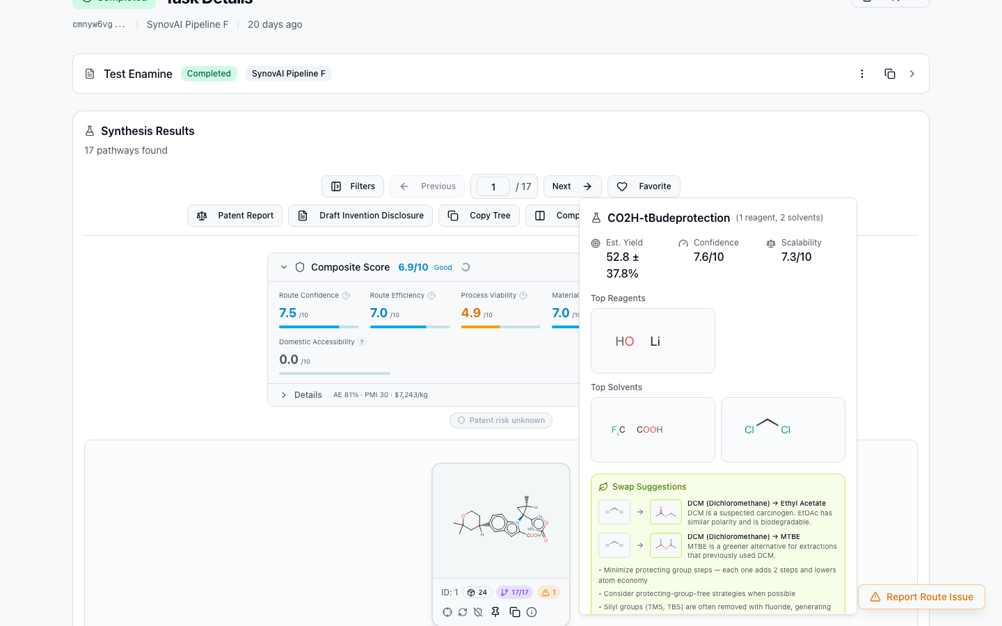 Vendor data per molecule supports BOM-style cost rollup.